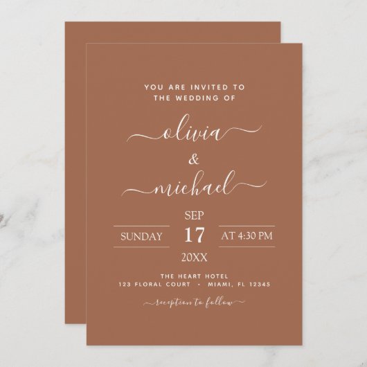 Terra Cotta Boho Wedding Modern Simple Kaart (Voorkant / Achterkant)