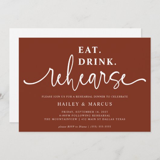 Terra Cotta Eat Drink Rehearsal Dinner Kaart (Voorkant / Achterkant)