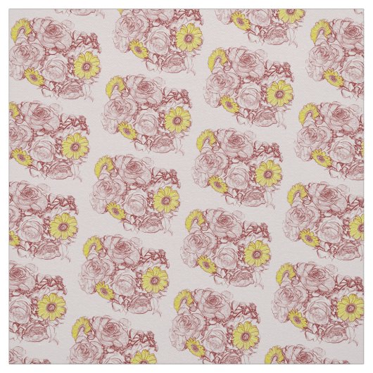 Terra Cotta Edged Daisy Rose Bouquet Stof (Swatch)