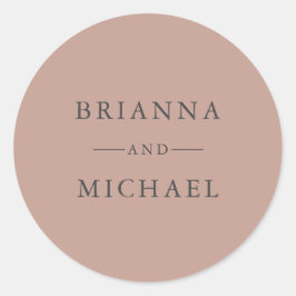 Terra-Cotta Eenvoudige Elegante bruid en bruidegom Ronde Sticker