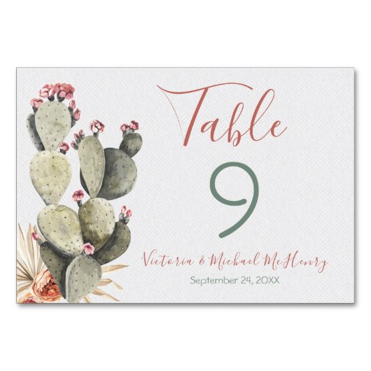Terra cotta en Cactus Wedding-nummerkaarten Kaart (Voorkant)