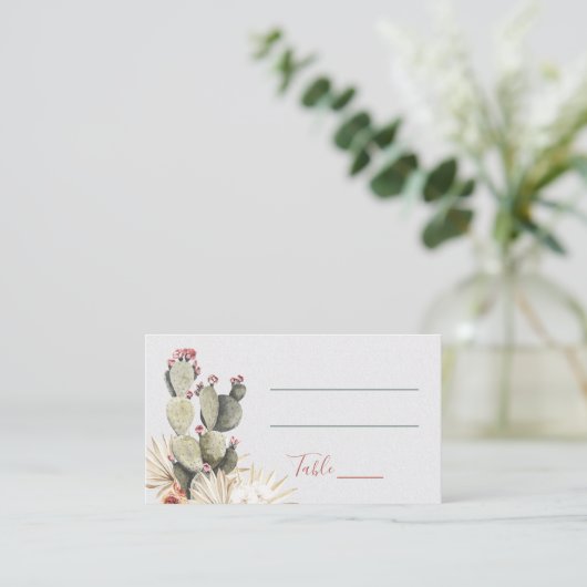 Terra cotta en Cactus Wedding Place Cards Visitekaartje (Staand voorkant)