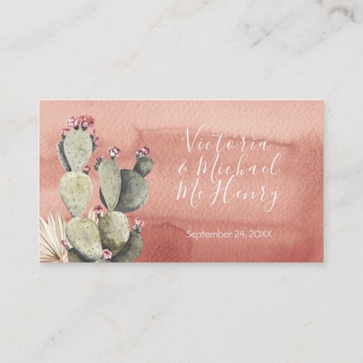 Terra cotta en Cactus Wedding Place Cards Visitekaartje (Achterkant)
