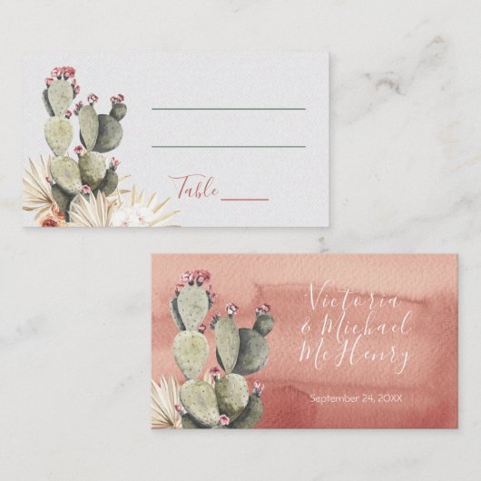 Terra cotta en Cactus Wedding Place Cards Visitekaartje (Voorkant / Achterkant)