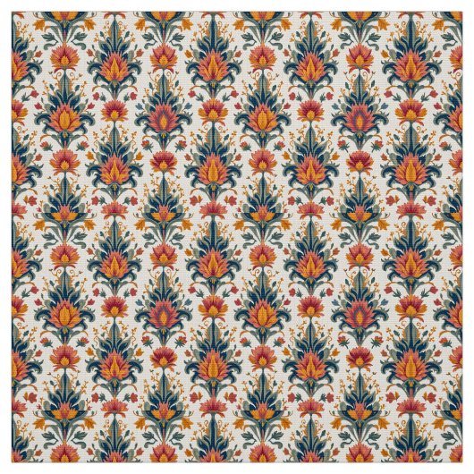 Terra Cotta en groene  Damask Stof (Swatch)