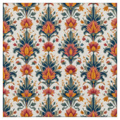 Terra Cotta en groene  Damask Stof (Close Up)