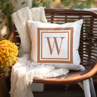 Terra Cotta en White Classic Square Monogram Buitenkussen