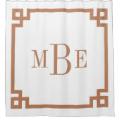 Terra Cotta en White Greek Key | Monogrammen Douchegordijn (Voorkant)