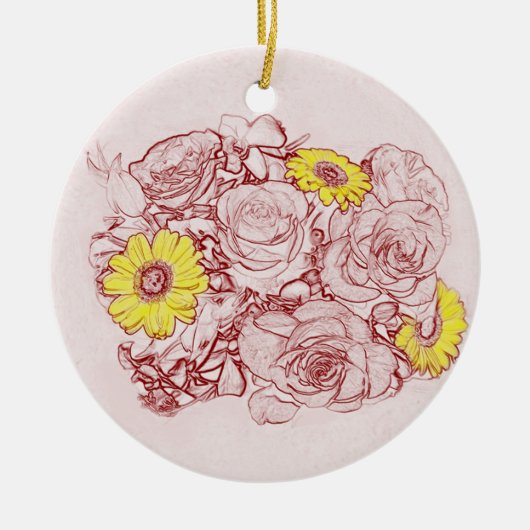 Terra Cotta Etched Floral Bouquet Yellow Daisies Keramisch Ornament (Voorkant)