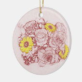Terra Cotta Etched Floral Bouquet Yellow Daisies Keramisch Ornament (Links)
