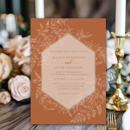 Terra Cotta Geometrische Bloemen Tapestry Bruiloft Kaart