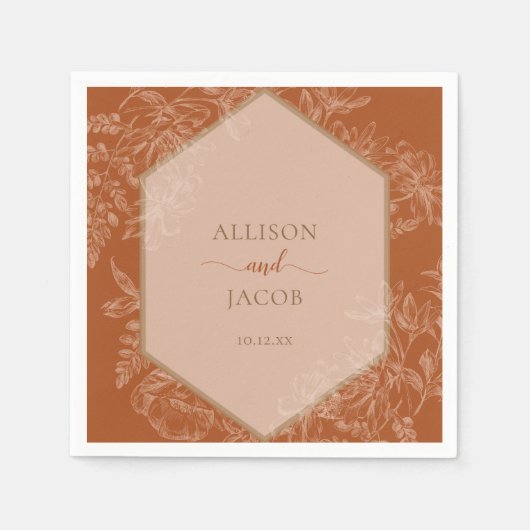 Terra Cotta Geometrische Bloemen Tapestry Bruiloft Servet (Voorkant)