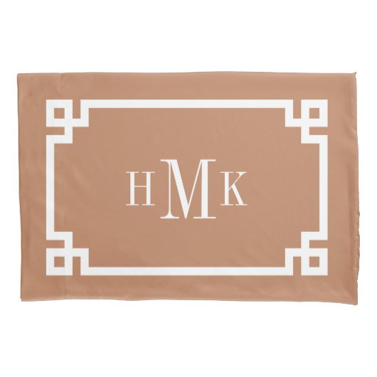 Terra Cotta Griekse Sleutel Monogram Standaard Kussensloop (Voorkant-Links)