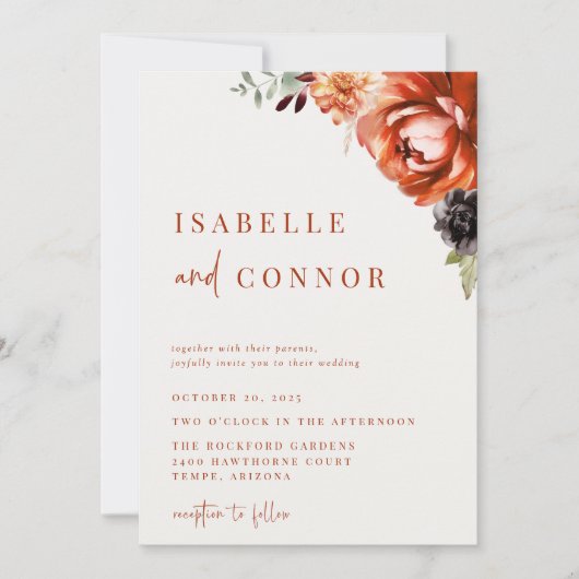 Terra Cotta herfst bloemenbruiloft Kaart (Voorkant)