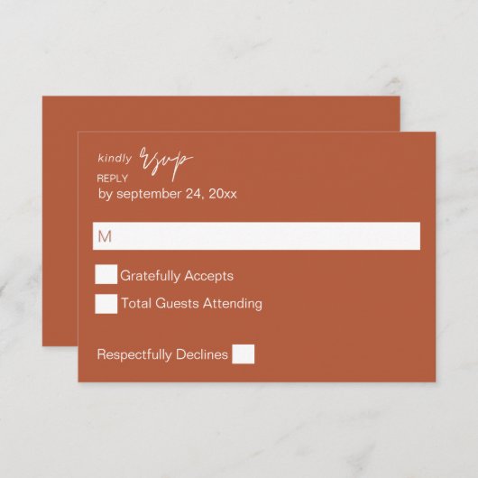 Terra Cotta MOD Calligrafie bij maaltijdRSVP RSVP Kaartje (Voorkant / Achterkant)