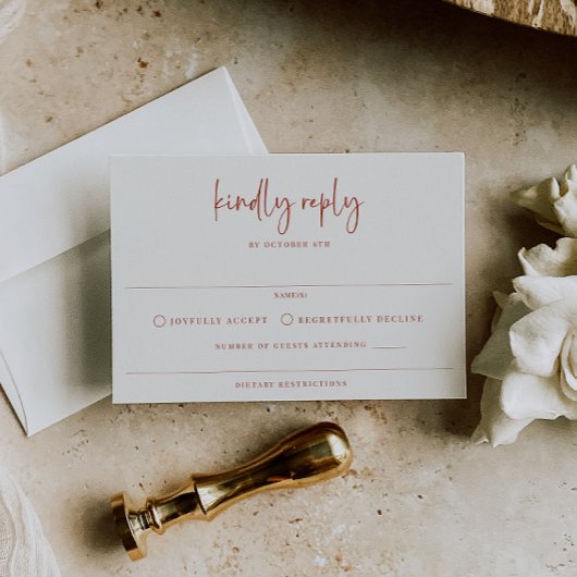 Terra Cotta Moderne minimalistische bruiloft RSVP Kaartje