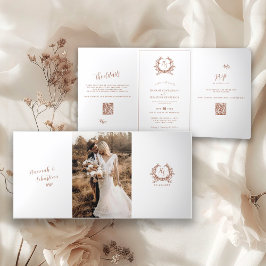 Terra Cotta Monogram Foto QR-code RSVP/Details Drieluik Kaart