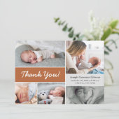 Terra cotta Oranje Photo Collage Baby Birth Bedankkaart (Staand voorkant)