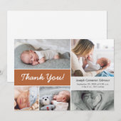Terra cotta Oranje Photo Collage Baby Birth Bedankkaart (Voorkant / Achterkant)