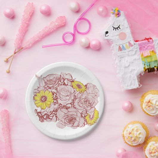 Terra Cotta Outlining Bouquet Papieren Bordje (Feest)