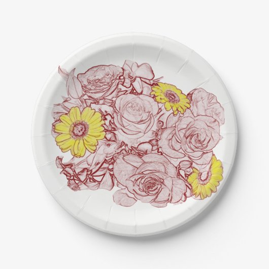 Terra Cotta Outlining Bouquet Papieren Bordje (Voorkant)