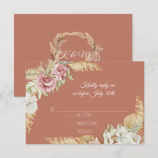 Terra Cotta Pampas Grass Palm Pink Floral Foliage RSVP Kaartje (Voorkant / Achterkant)