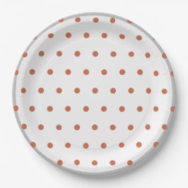 Terra Cotta Polka Dots Grijs Trim Papieren Bordje