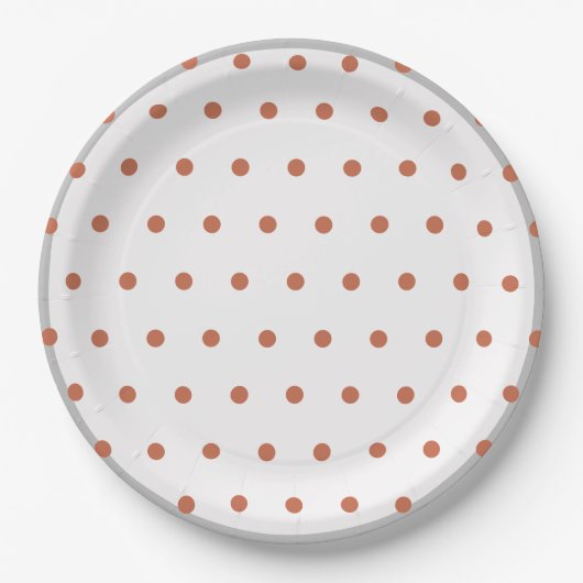 Terra Cotta Polka Dots Grijs Trim Papieren Bordje (Voorkant)