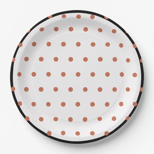 Terra Cotta Polka Dots Zwart Trim Papieren Bordje (Voorkant)
