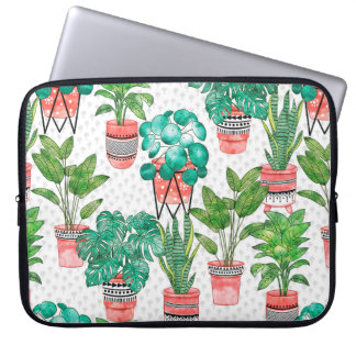 Terra cotta Pots Waterverf House Planten Naadloos Laptop Sleeve