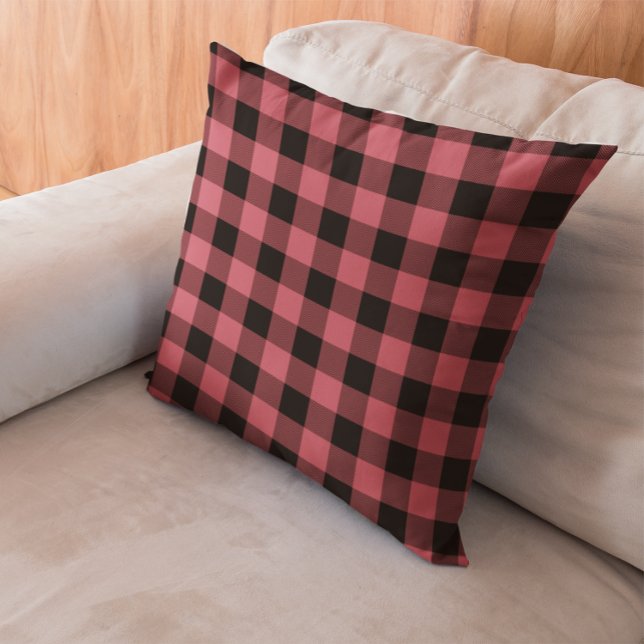 Terra Cotta Red en Black Chevron Buffalo Pset Kussen (Terra Cotta Red and Black Chevron Buffalo Plaid Throw Pillow)