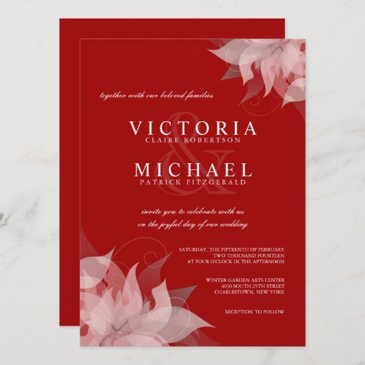 Terra Cotta Red & White Floral Wedding Invitations Kaart (Voorkant / Achterkant)