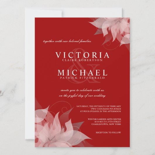 Terra Cotta Red & White Floral Wedding Invitations Kaart (Voorkant)
