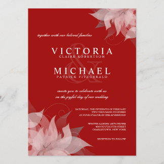 Terra Cotta Red & White Floral Wedding Invitations Kaart