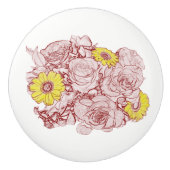 Terra Cotta Rozen met schetsen en gele dagen Keramische Knop (Voorkant)