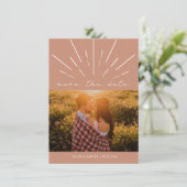 Terra Cotta Script Line Art Weddenfoto Save The Date (Staand voorkant)