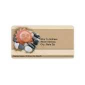 Terra Cotta Sun op Zand en Rocks Etiket (Voorkant)