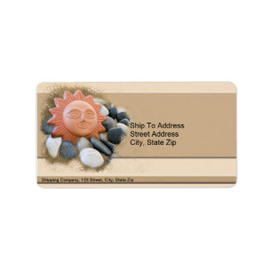 Terra Cotta Sun op Zand en Rocks Etiket