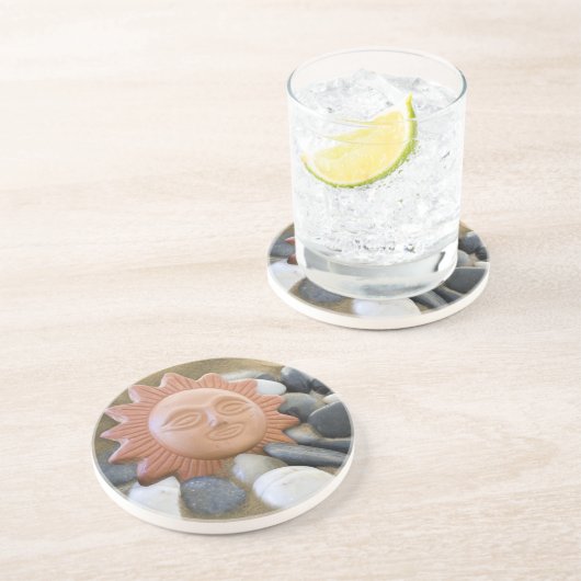 Terra Cotta Sun op Zand en Rocks Zandsteen Onderzetter (Zijkant)