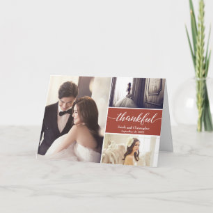 Terra cotta Thankful Modern Photo Collage Wedding Kaart