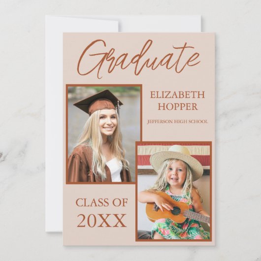 Terra Cotta Toen en Nu Foto Afstuderen Kaart (Voorkant)