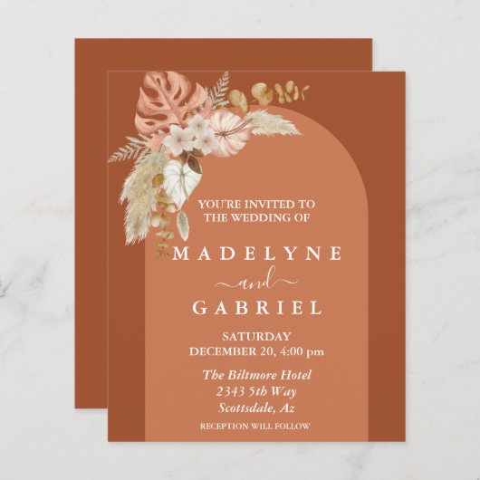 Terra Cotta Tropical Boho Arch Wedding Invitation (Voorkant / Achterkant)