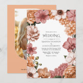 Terra Peach, Clay Rose & Soft Blush Buff Wedding Kaart (Voorkant / Achterkant)