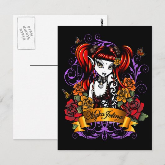 Terra Roos Gothic Tattooed Fantasy Fae Briefkaart (Voorkant / Achterkant)