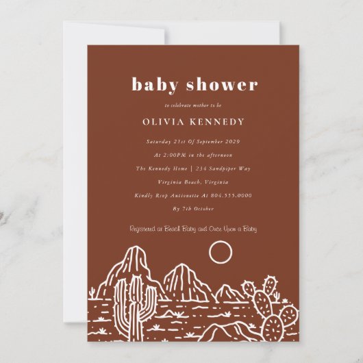Terracota Baby shower Cactus Line Art woestijn Kaart (Voorkant)