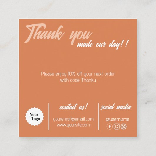 Terracota Bedankt voor uw aankoop Vierkante Visitekaartje (Achterkant)