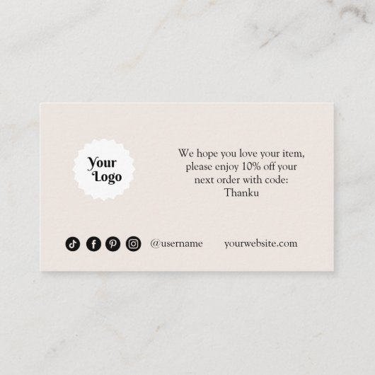 Terracota-bestelling Bedankt Small Business Market Visitekaartje (Achterkant)