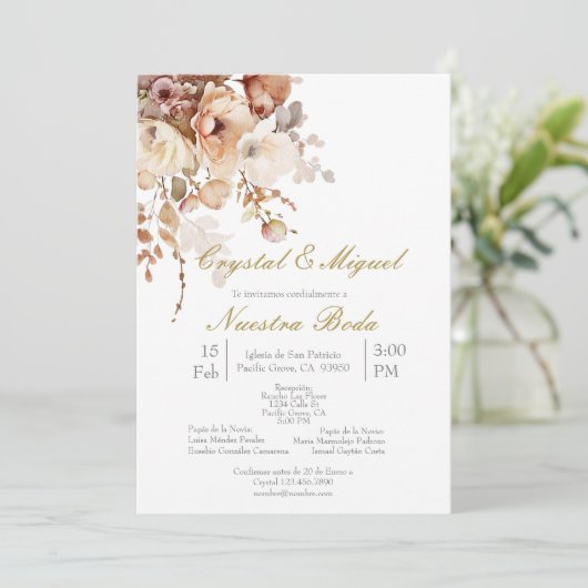 Terracota bruiloft uitnodiging in het Spaans (Staand voorkant)