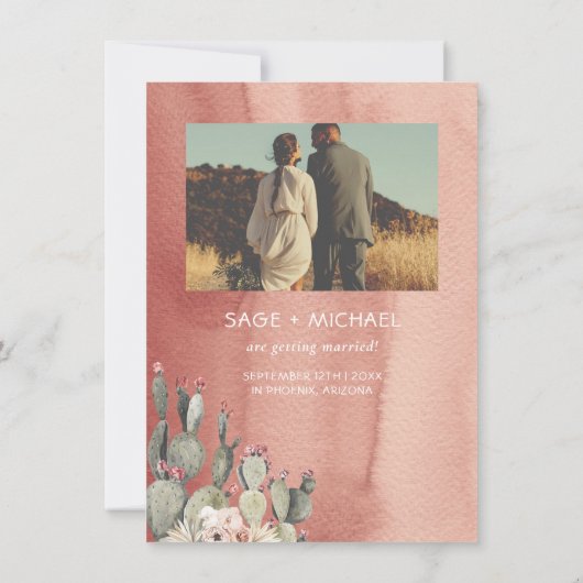 Terracota en Cactus Bewaar de datum Foto Kaart (Achterkant)