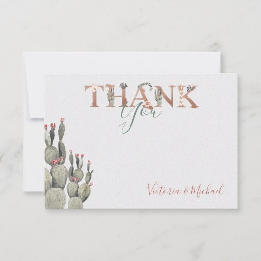 Terracota en Cactus Bruiloft Dank u kaart (Voorkant)